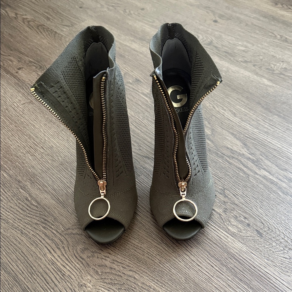Guess Olive Green Zipper Peep Toe Boots